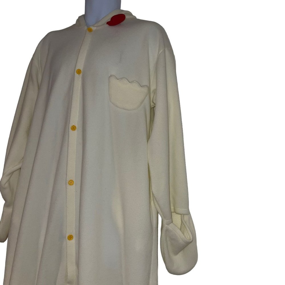 Fleece Chicken Rooster Unionsuit Costume Mens M Cream Halloween Hooded Oversized - Picture 4 of 10